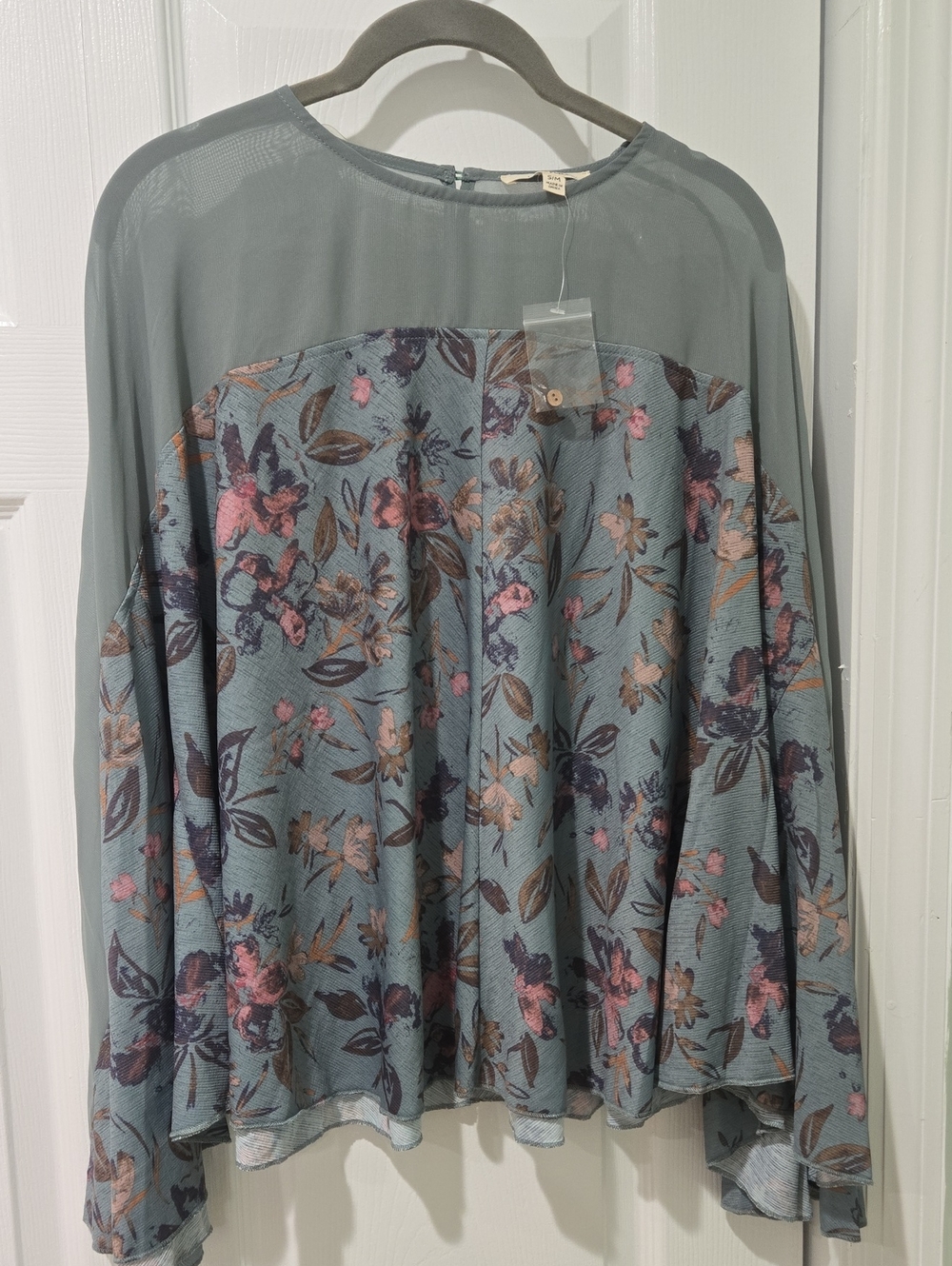 Oli & Hali Dusty Teal Floral Long-Sleeve Blouse